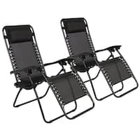 2 Pack Folding Recliner Zero Gravity Chaise Lounge Chair W/Cup Holder Black 4 Colors