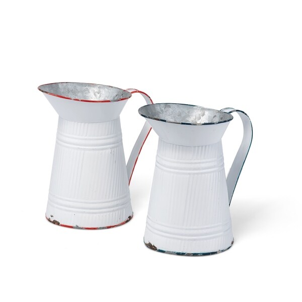 Shop Galvanized Decorative Pitchers Assortment of 2 White On Sale