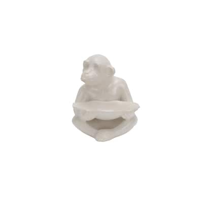 Winsome Ceramic Monkey With Tray Figurine, White
