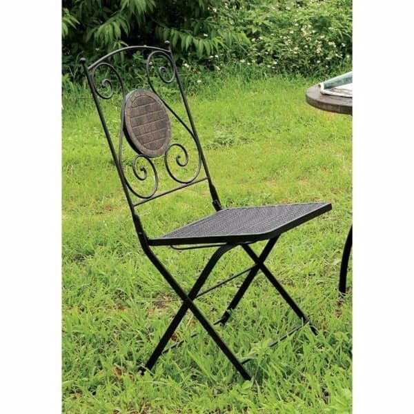 2 Piece Minimalistic Folding Metal Chair With Decoration On Back Black