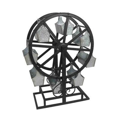 Amazing Metal Ferris Wheel Planter Decor, Black/Gray
