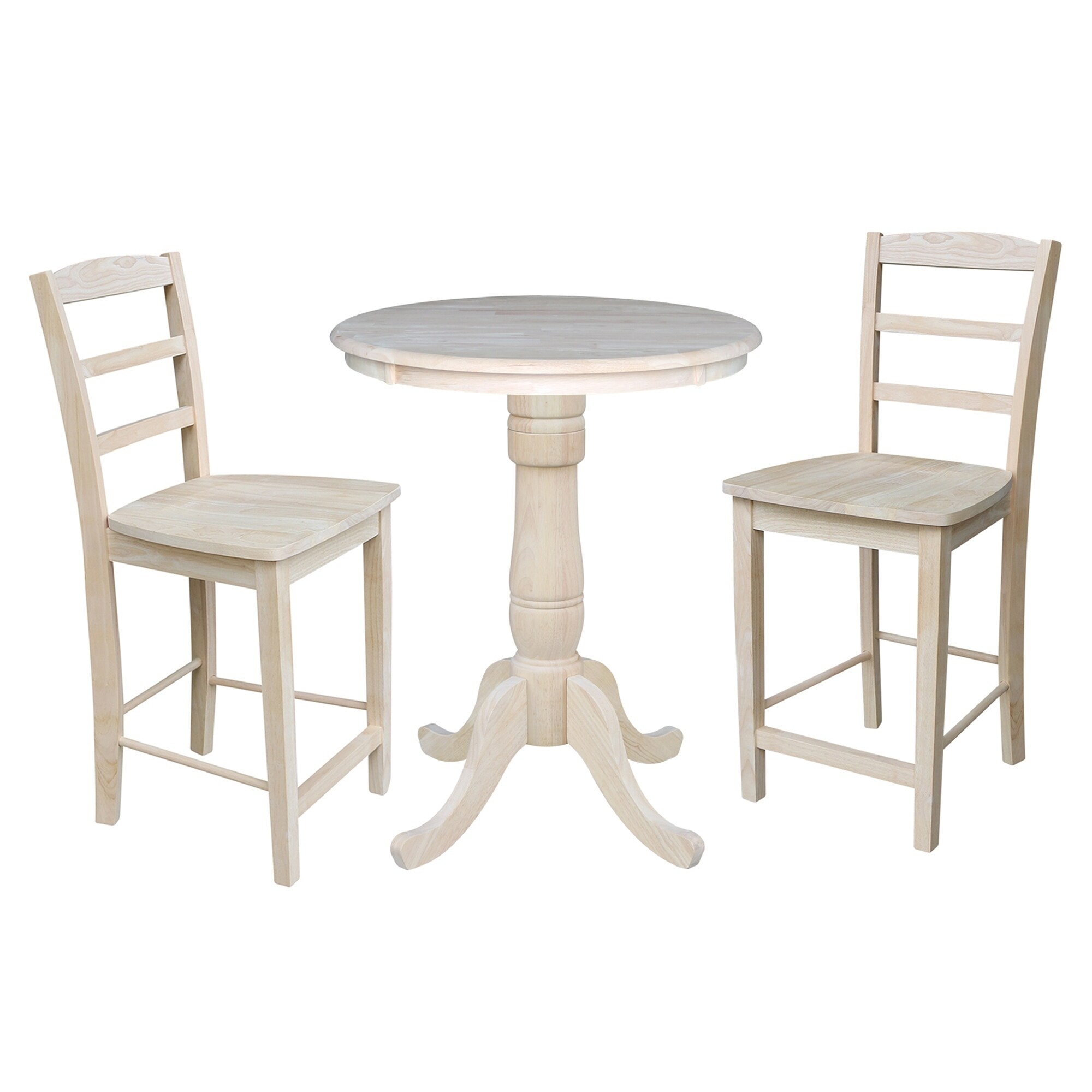 Details About 30 Round Pedestal Counter Height Table With 2 Madrid Stools Unfinished N A