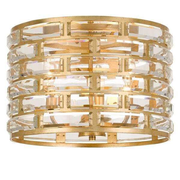 Meridian 3 Light Antique Gold Flush Mount On Meridian 3 Light Antique Gold