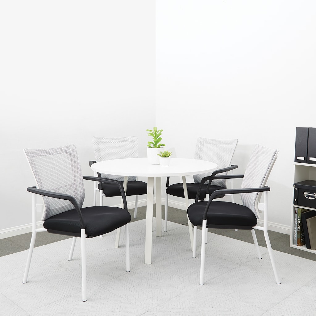 ProGrid? Mesh Back with Padded Black Fabric Seat Visitors Chair with Arms and White Finish Frame