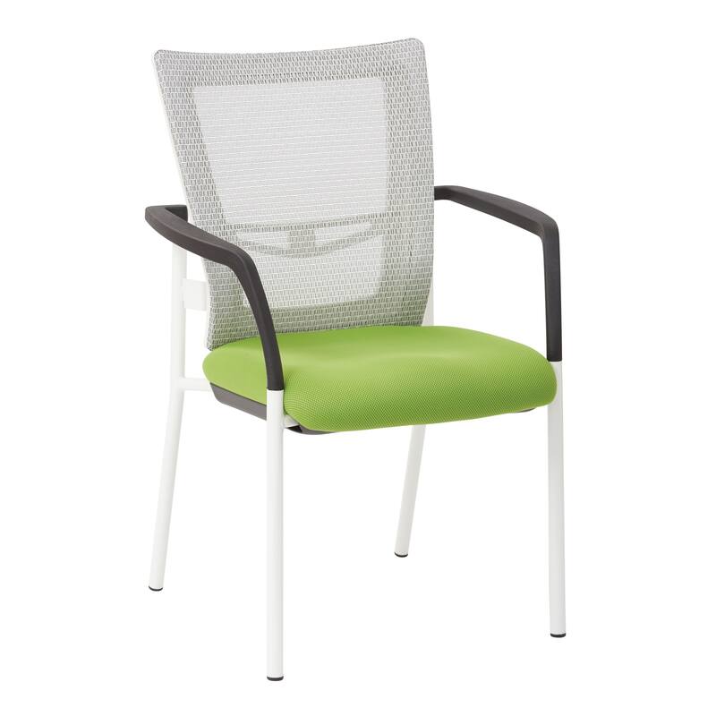 ProGrid? Mesh Back with Padded Black Fabric Seat Visitors Chair with Arms and White Finish Frame - Green