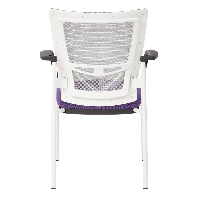 ProGrid? Mesh Back with Padded Black Fabric Seat Visitors Chair with Arms and White Finish Frame