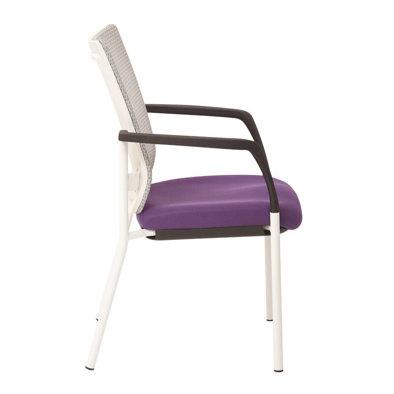 ProGrid? Mesh Back with Padded Black Fabric Seat Visitors Chair with Arms and White Finish Frame