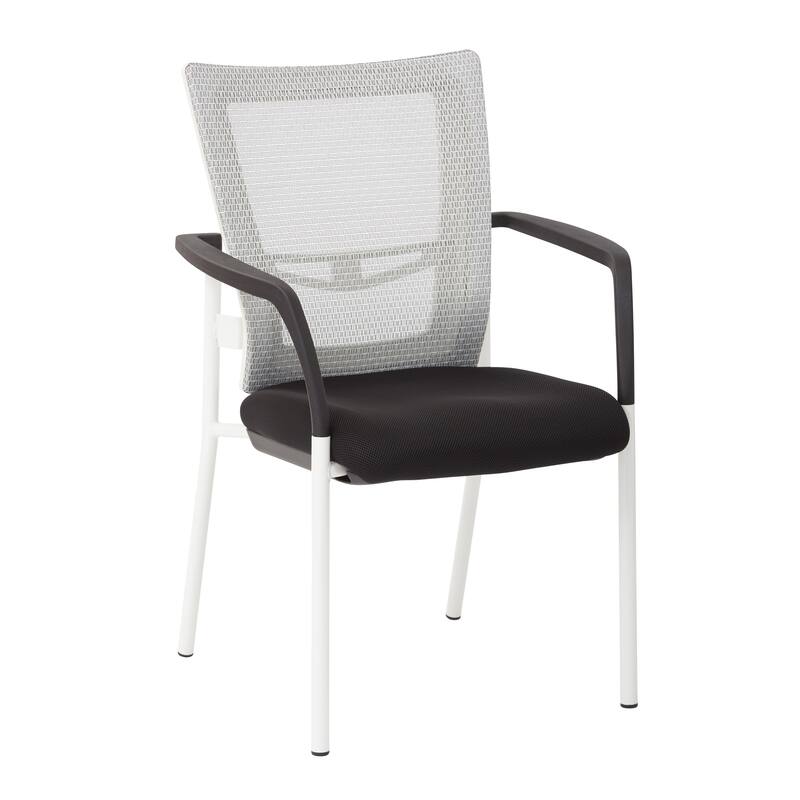 ProGrid? Mesh Back with Padded Black Fabric Seat Visitors Chair with Arms and White Finish Frame - Black