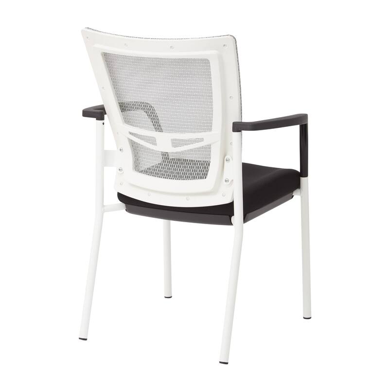 ProGrid? Mesh Back with Padded Black Fabric Seat Visitors Chair with Arms and White Finish Frame