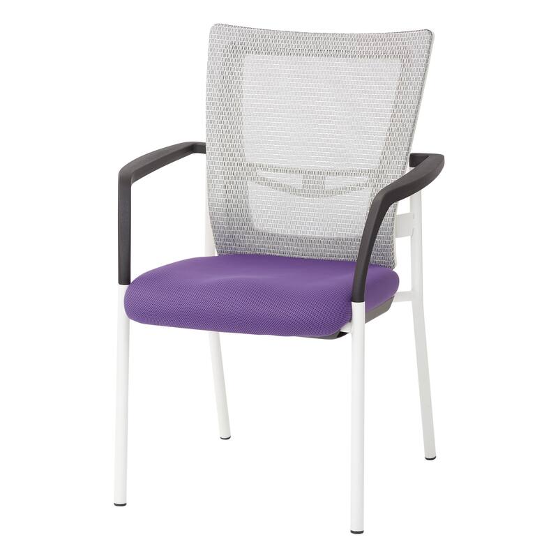 ProGrid? Mesh Back with Padded Black Fabric Seat Visitors Chair with Arms and White Finish Frame
