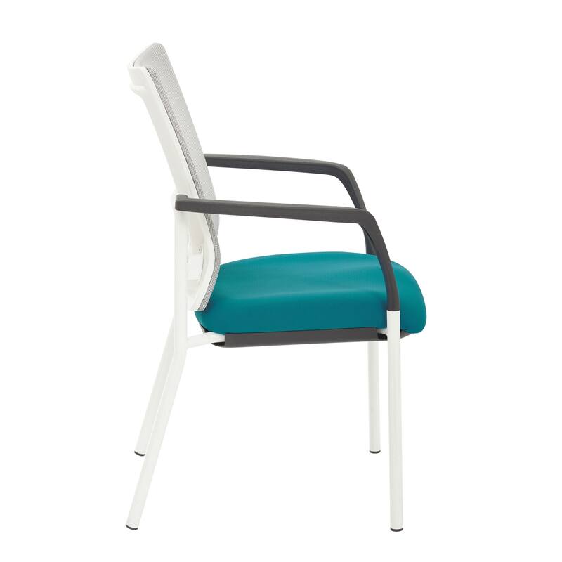 ProGrid? Mesh Back with Padded Black Fabric Seat Visitors Chair with Arms and White Finish Frame