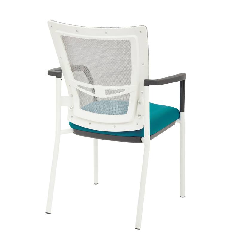 ProGrid? Mesh Back with Padded Black Fabric Seat Visitors Chair with Arms and White Finish Frame