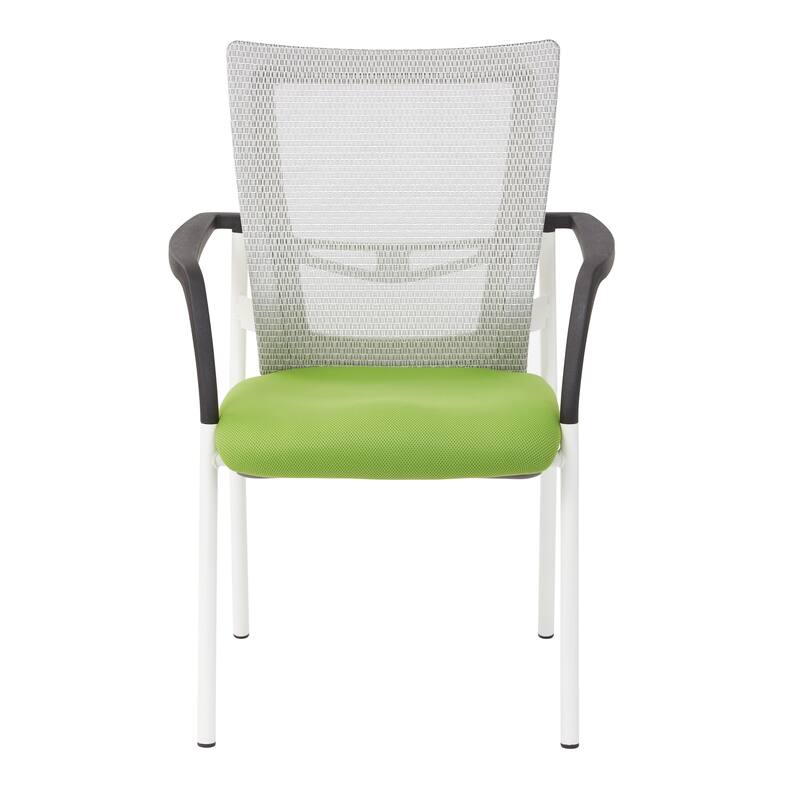 ProGrid? Mesh Back with Padded Black Fabric Seat Visitors Chair with Arms and White Finish Frame