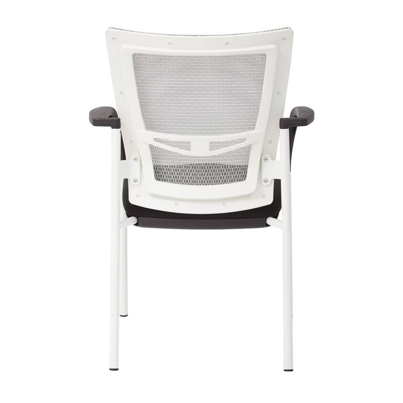 ProGrid? Mesh Back with Padded Black Fabric Seat Visitors Chair with Arms and White Finish Frame