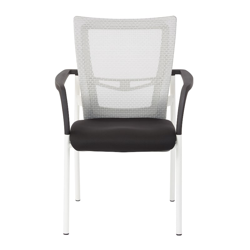 ProGrid? Mesh Back with Padded Black Fabric Seat Visitors Chair with Arms and White Finish Frame