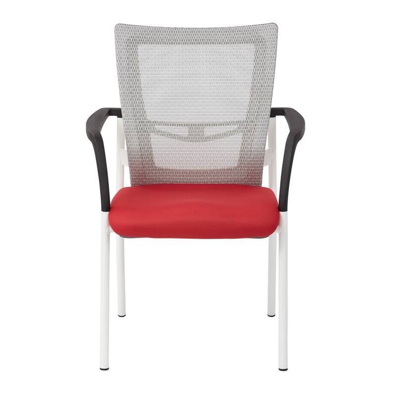 ProGrid? Mesh Back with Padded Black Fabric Seat Visitors Chair with Arms and White Finish Frame