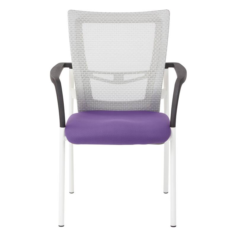 ProGrid? Mesh Back with Padded Black Fabric Seat Visitors Chair with Arms and White Finish Frame