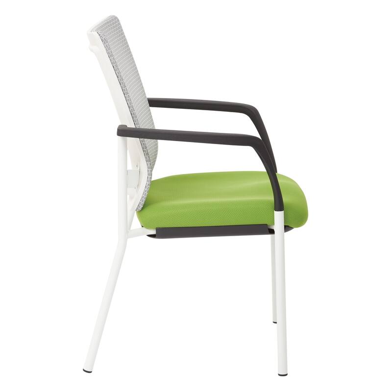 ProGrid? Mesh Back with Padded Black Fabric Seat Visitors Chair with Arms and White Finish Frame