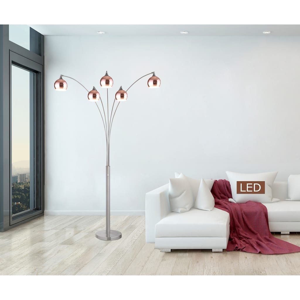 Artiva AMORE 86" Rose Copper/Steel Arch LED FLamp Dimmer 5000 Lumens