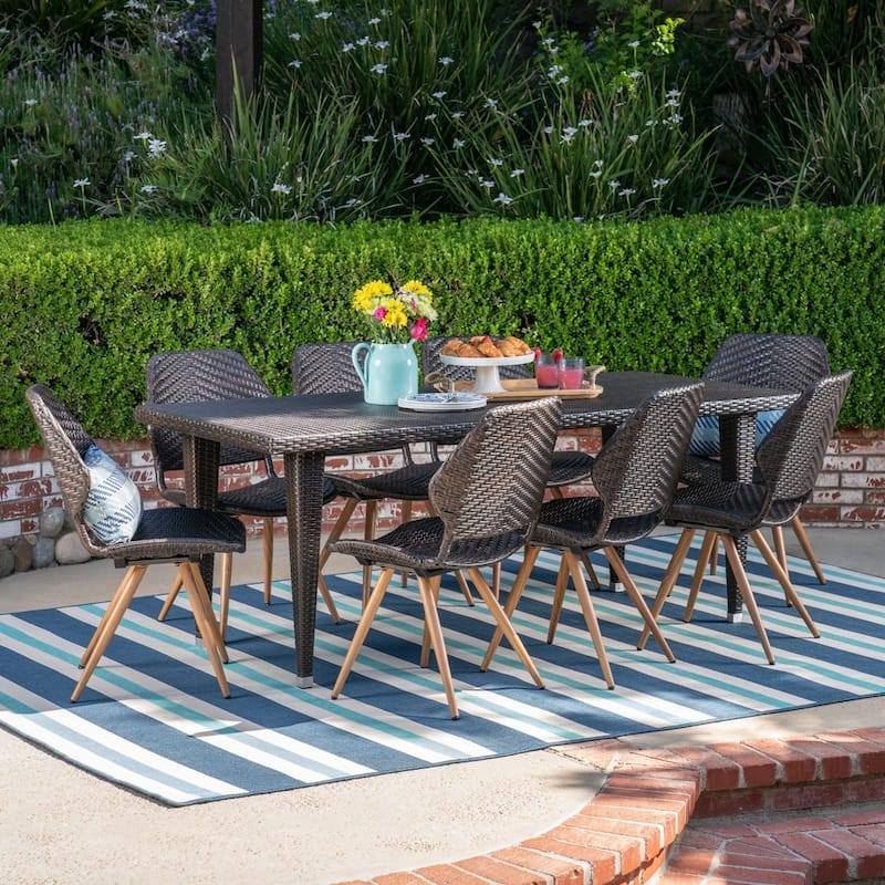 Calayan Outdoor 9 Piece Wicker Dining Set by Christopher Knight Home