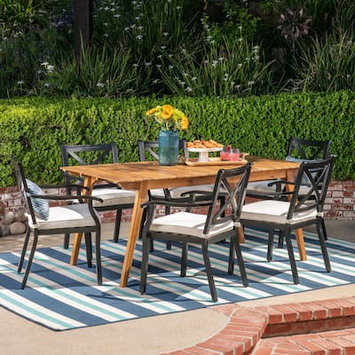 Slymar Outdoor 7 Piece Acacia and Aluminum Dining Set by Christopher Knight Home