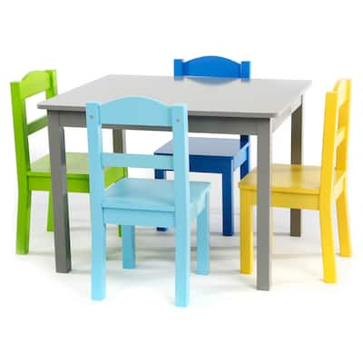 Elements 5-Piece Wood Kids Table & Chairs Set in Grey/Multi