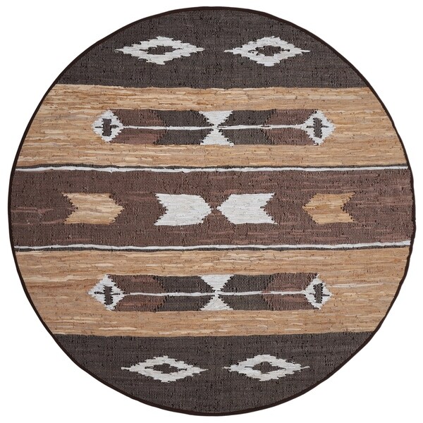 Shop Brown Matador Leather Chindi Round Rug (3x3') 3' x 3' Free