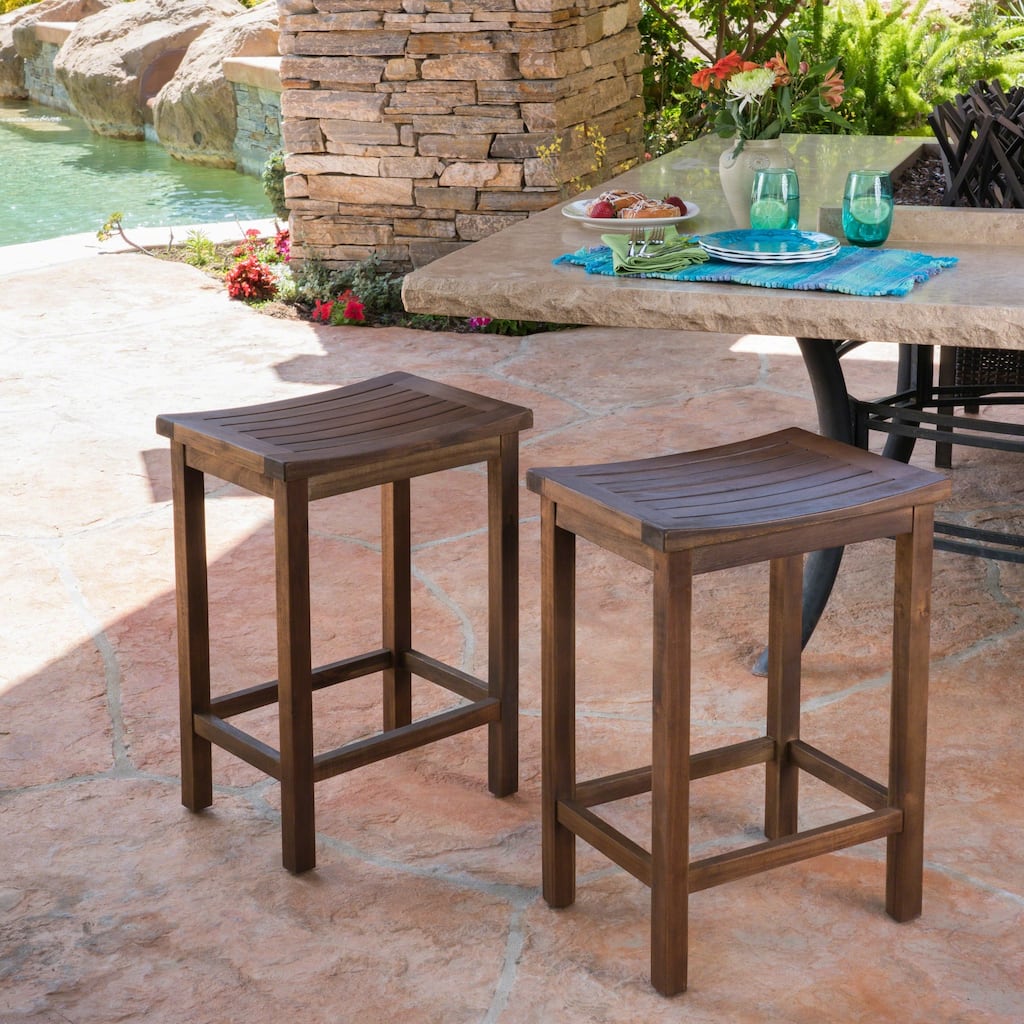 Amantani Outdoor Acacia Counter Stool (Set of 2) by Christopher Knight Home