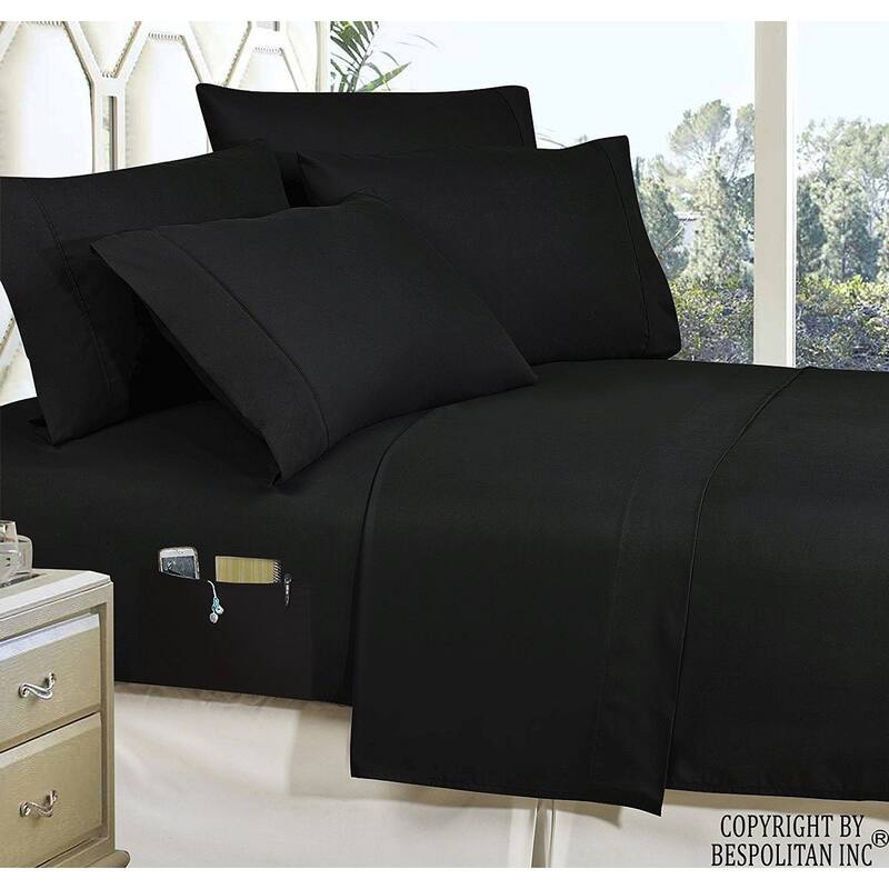 Elegant Comfort Luxury Smart Bed Sheet Set! Wrinkle and Fade Resistant with Side Storage Pockets - Black - King