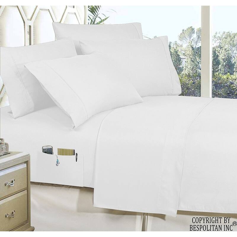 Elegant Comfort Luxury Smart Bed Sheet Set! Wrinkle and Fade Resistant with Side Storage Pockets - White - Queen