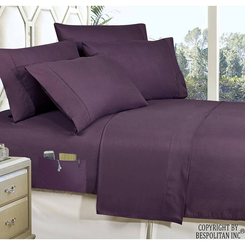 Elegant Comfort Luxury Smart Bed Sheet Set! Wrinkle and Fade Resistant with Side Storage Pockets - Purple - King