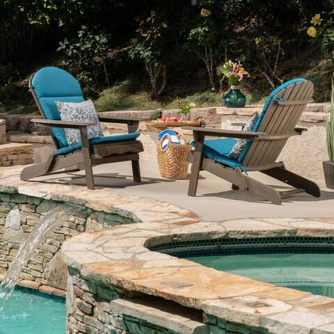 Malibu Outdoor Acacia Wood Folding Adirondack Chairs with Cushions (Set of 2) by Christopher Knight Home