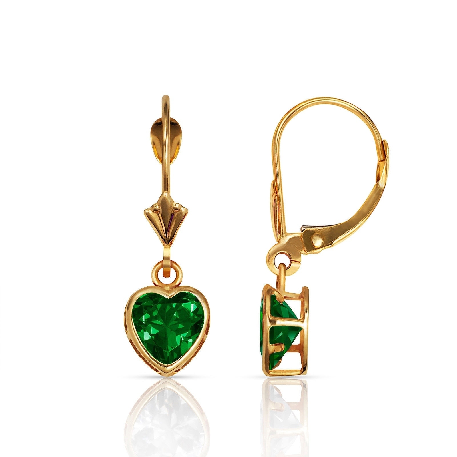 14K Yellow Gold Birthstone Emerald Teardrop Cubic Zircon Halo Dangle Earrings 1″