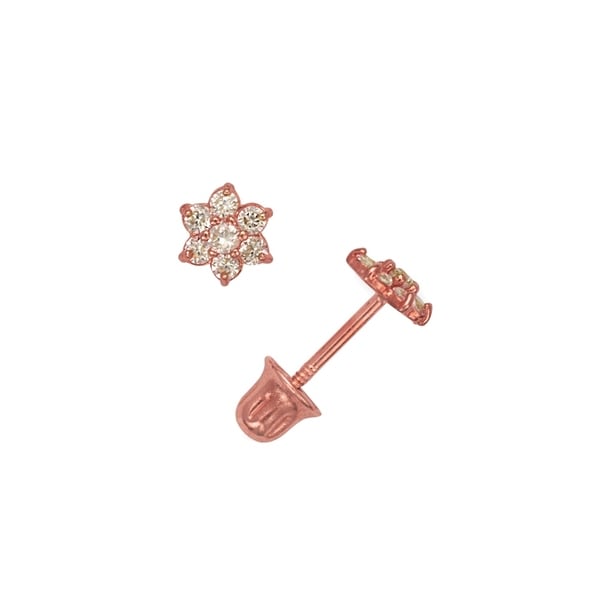 Curata Solid 14k Rose Gold Childrens Cubic Zirconia Small Curata Solid 14k Rose Gold Childrens Cubic Zirconia Small Flower Back Stud Earrings