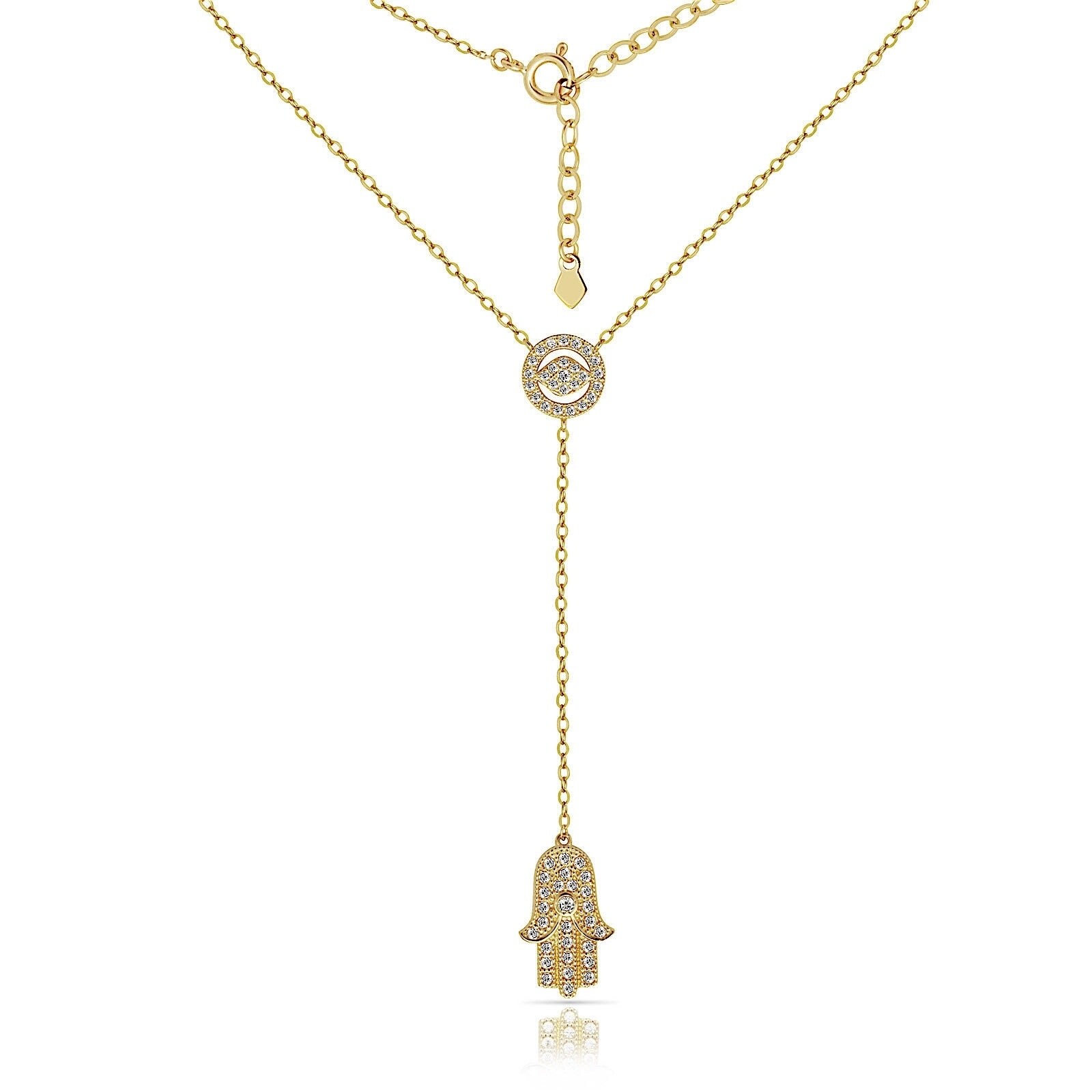 GOLD NECKLACE 14KT GOLD ADJUSTABLE CUT OUT EVIL EYE NECKLACE