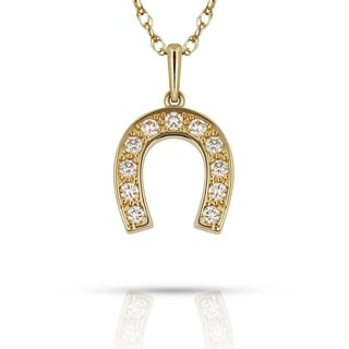 Horseshoe Necklace Pendant Round Cubic Zirconia 925 Sterling Silver Choose Color Horse Shoe