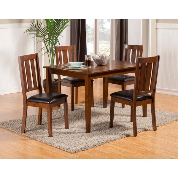 Shop 5 Piece Rubberwood Dining Set With Table And 4 Chairs Brown ...