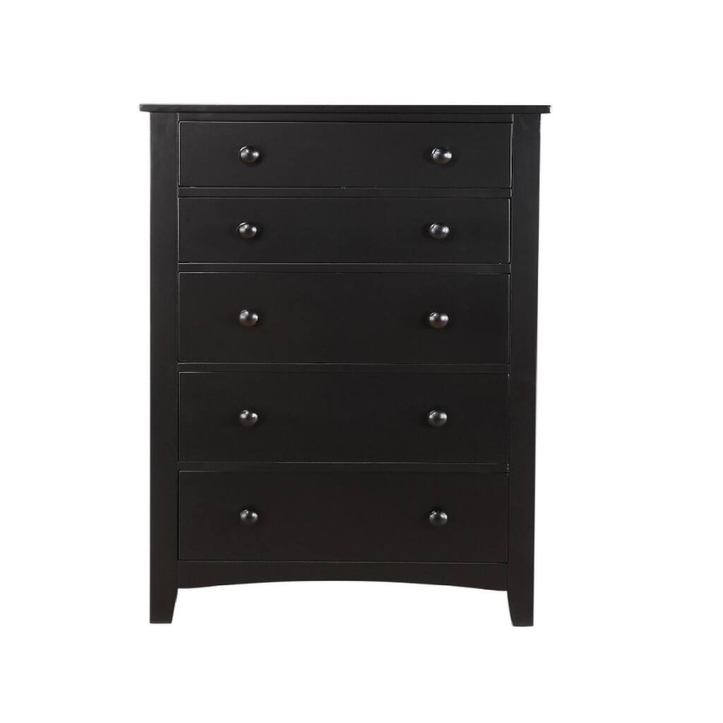 Pine Wood With Varied Size 5 Drawer Chest, Black