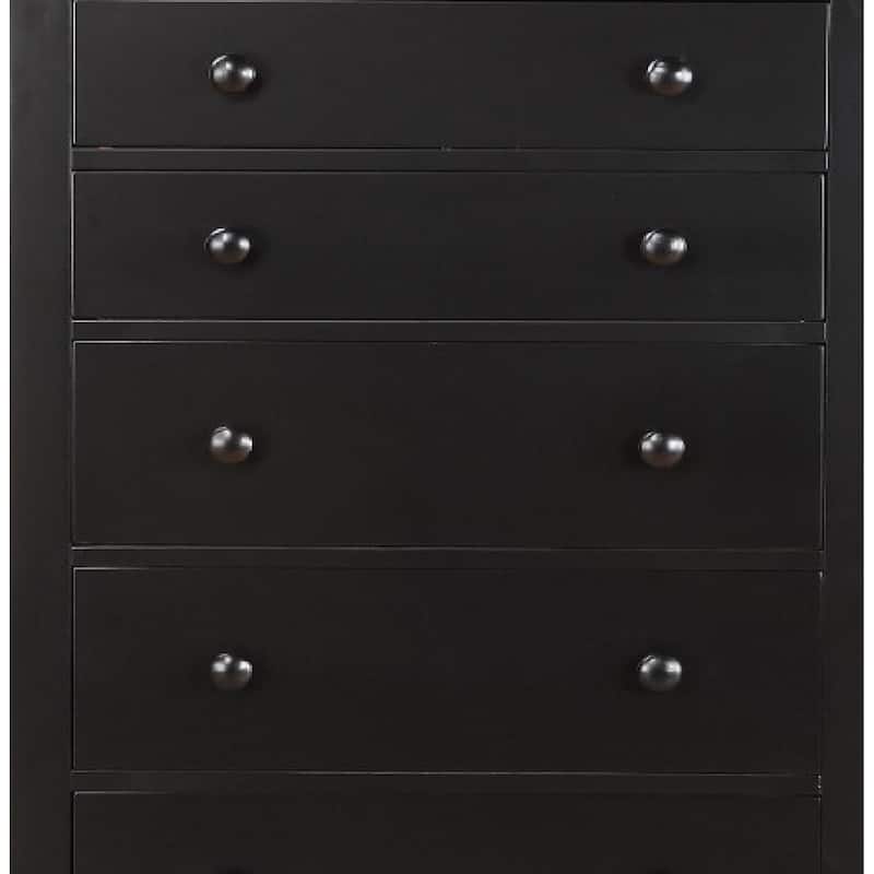 Pine Wood With Varied Size 5 Drawer Chest, Black