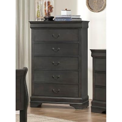 Traditional 5 Drawers Chest In Wood Dark Gray