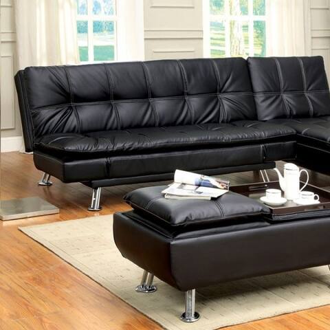 Leatherette Upholstered Contemporary Futon Sofa with Tufted Design, Black