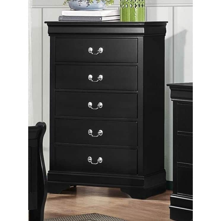 5 Drawers Wooden Chest With Silver Pulls Black
