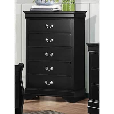 5 Drawers Wooden Chest With Silver Pulls Black