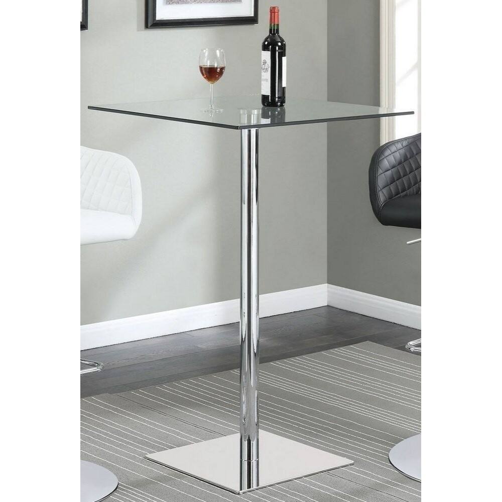 Glass & Metal Square Bar Height Table, Clear & Chrome