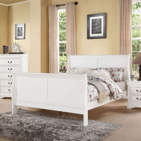 slide 1 of 1, Classy Transitional Style Queen Size Sleigh Bed, White