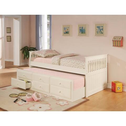 Stylish Daybed Bed with Trundle and Storage Drawers, White