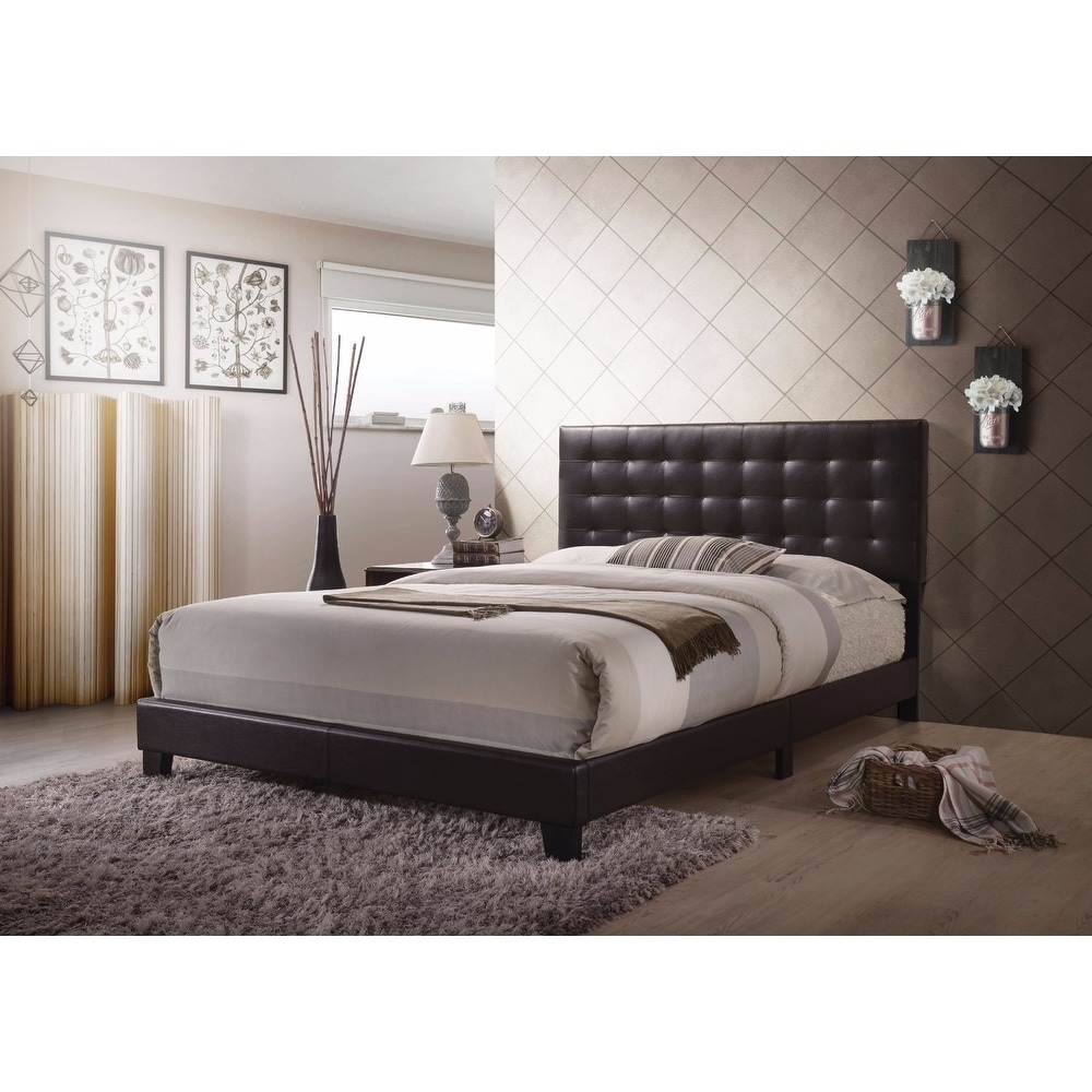 4FT6, Brown bon_shop Modern Contemporary Faux Leather Upholstered Bed 