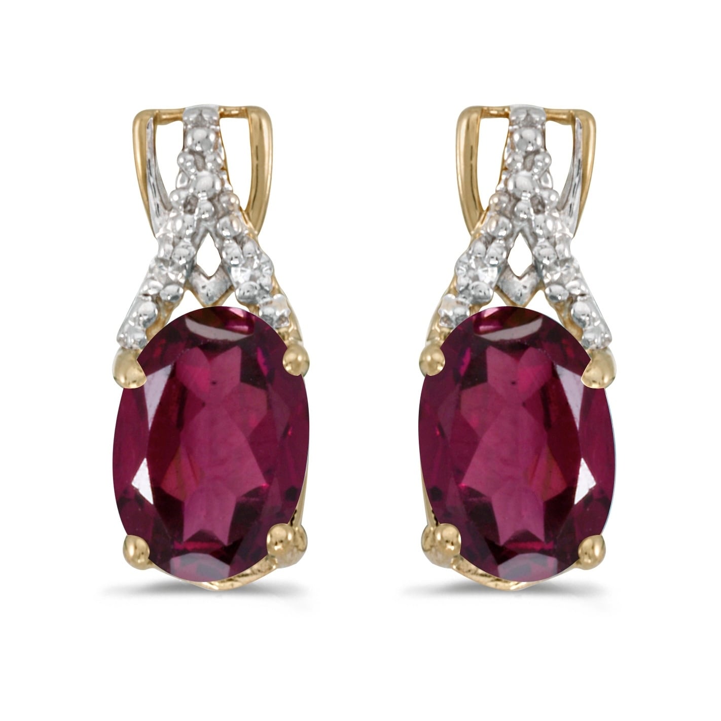 rhodolite garnet and diamond 14kt yellow gold earrings