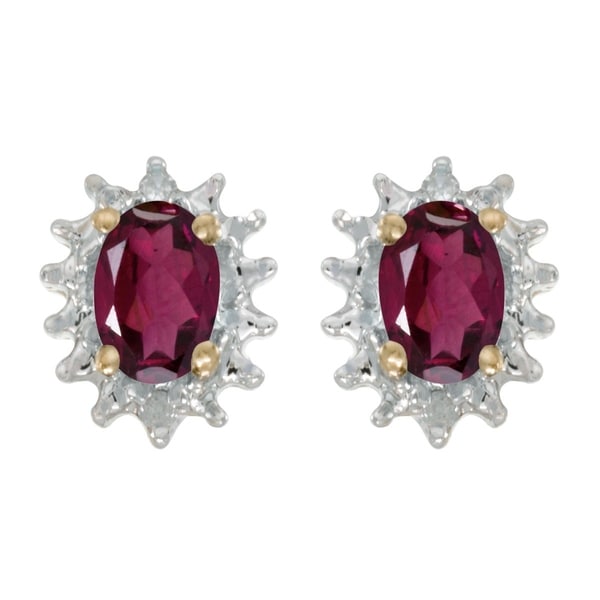 10k Yellow Gold Oval Rhodolite Garnet And Diamond Earrings 10k Yellow Gold Oval Rhodolite Garnet And Diamond Earrings
