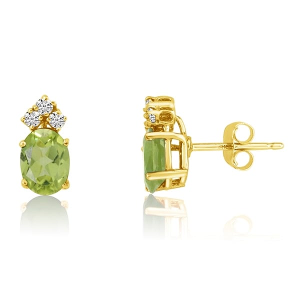 14k Yellow Gold Oval Peridot Earrings With Diamonds Free Shipping 14k Yellow Gold Oval Peridot Earrings With Diamonds